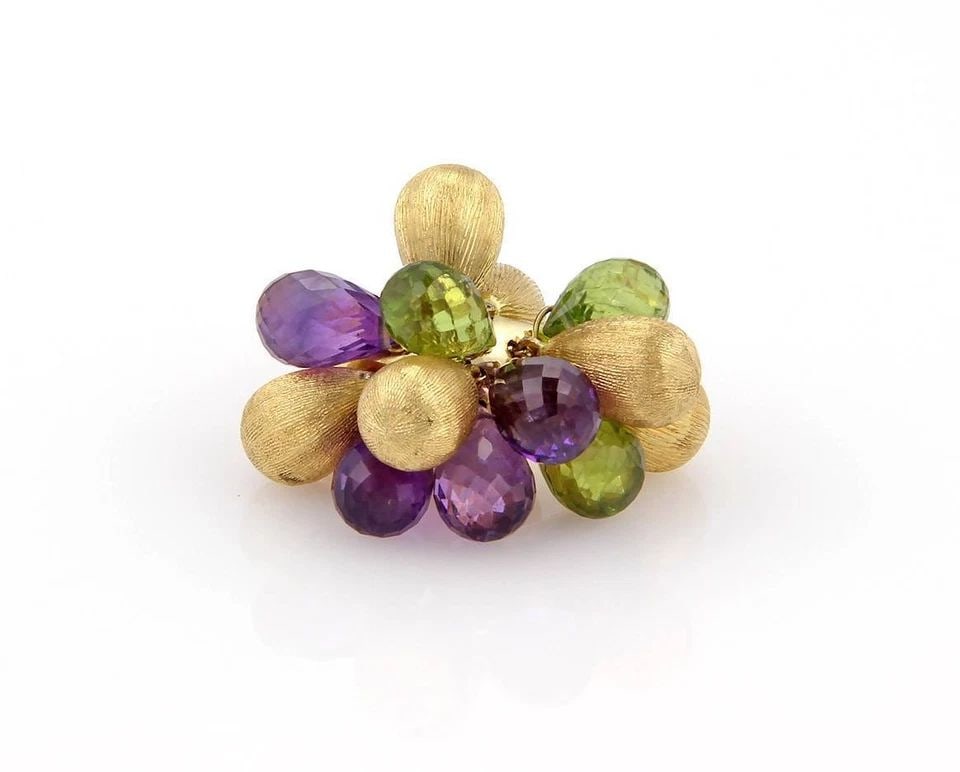 GOLD AMETHYST PERIDOT RING 18K YELLOW ITALIAN MIX BEAD STYLE (1 of 1)