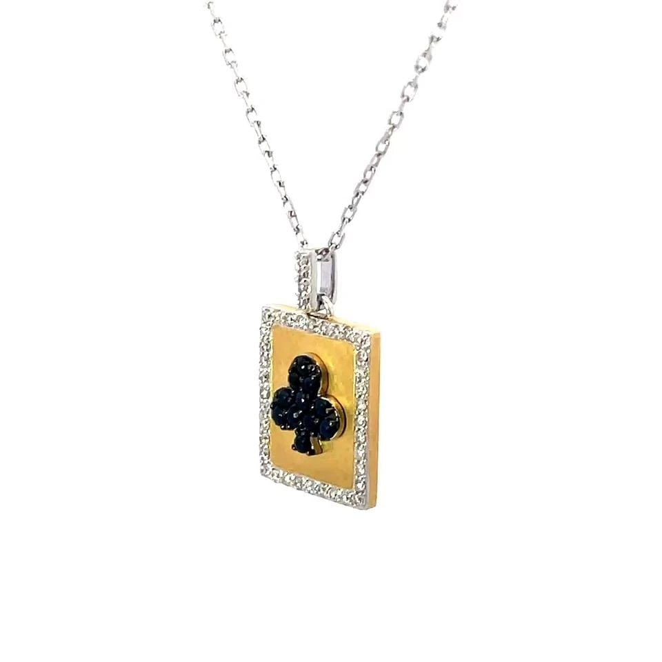 DIAMOND 18K GOLD PENDANT BLACK CLUB RECTANGLE TWO TONE W/CHAIN (1 of 1)