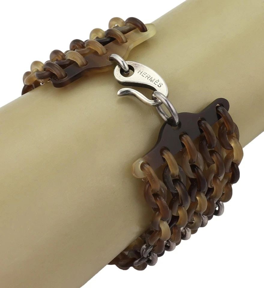 HERMES BRACELET STERLING SILVER BUFFALO HORN 5 ROWS OVAL CHAIN LINK (1 of 2)