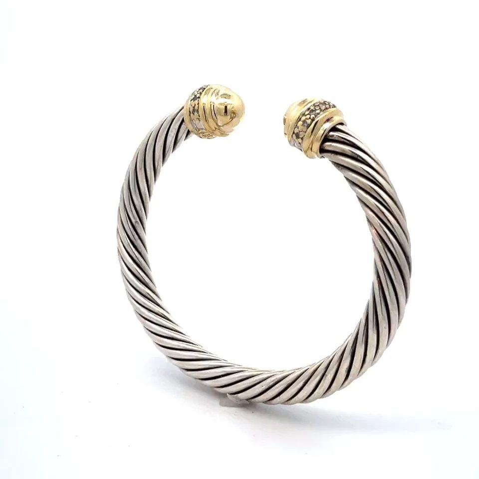DAVID YURMAN CUFF BRACELET DIAMOND STERLING 18K YELLOW GOLD FLEX CABLE (1 of 1)
