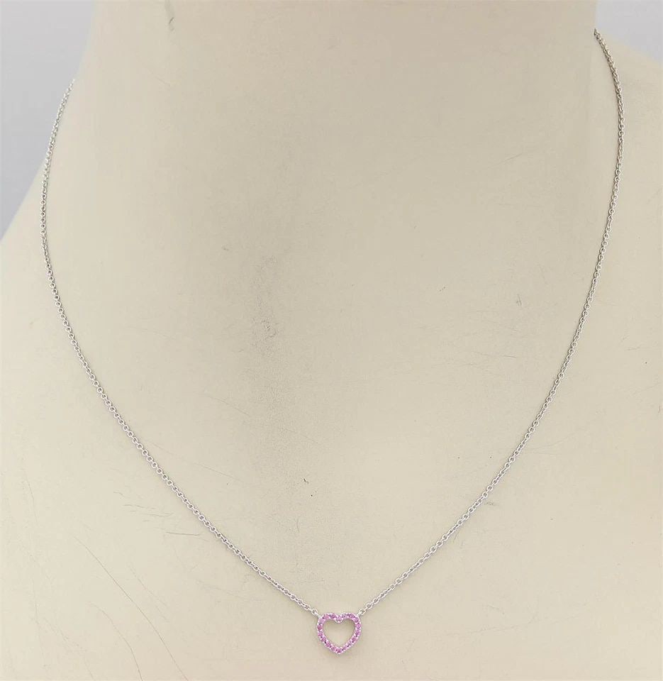TIFFANY & CO. HEART PENDANT METRO PINK SAPPHIRE 18K WHITE GOLD W/CHAIN: TIFFANY & CO. HEART PENDANT METRO PINK SAPPHIRE 18K WHITE GOLD W/CHAIN Tiffany & Co. Metro Pink Sapphire 18k White Gold Mini Heart Pendant & Chain Description This lovely authentic necklace is by Tiff