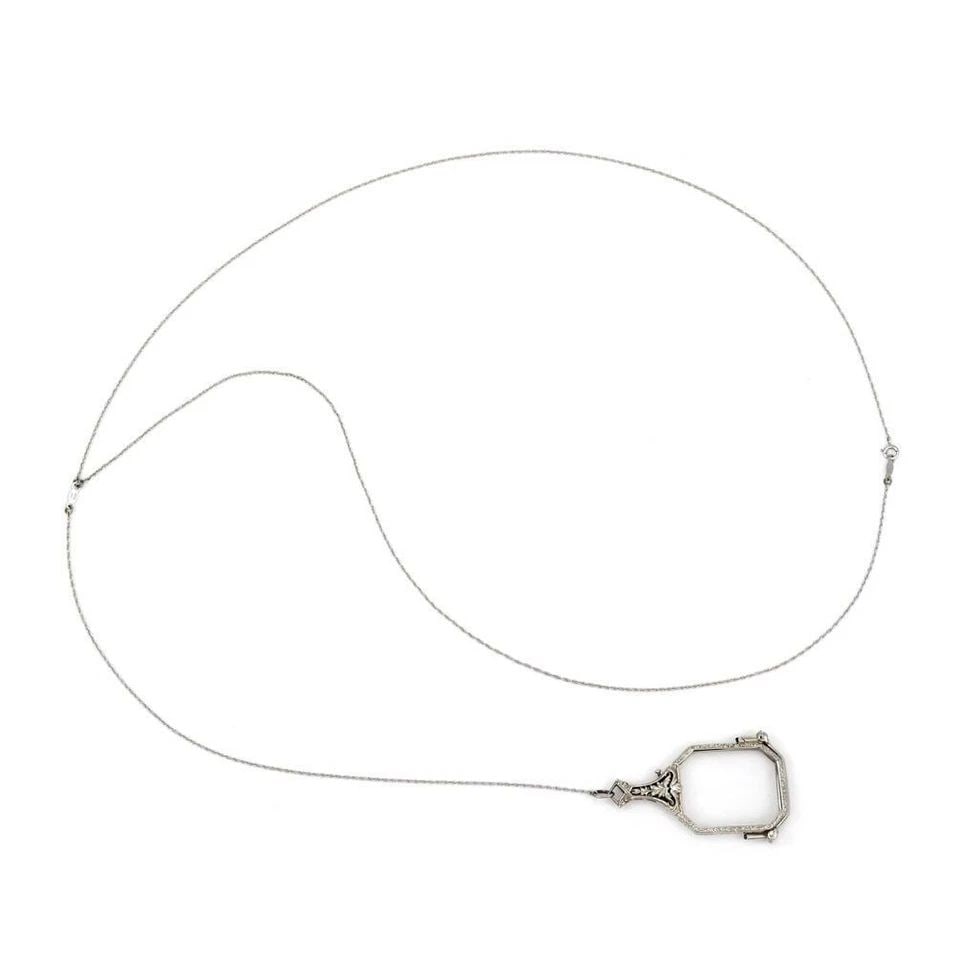 PENDANT & CHAIN LORGNETTE MAGNIFYING GLASSES 14KT WHITE GOLD VICTORIAN (1 of 2)