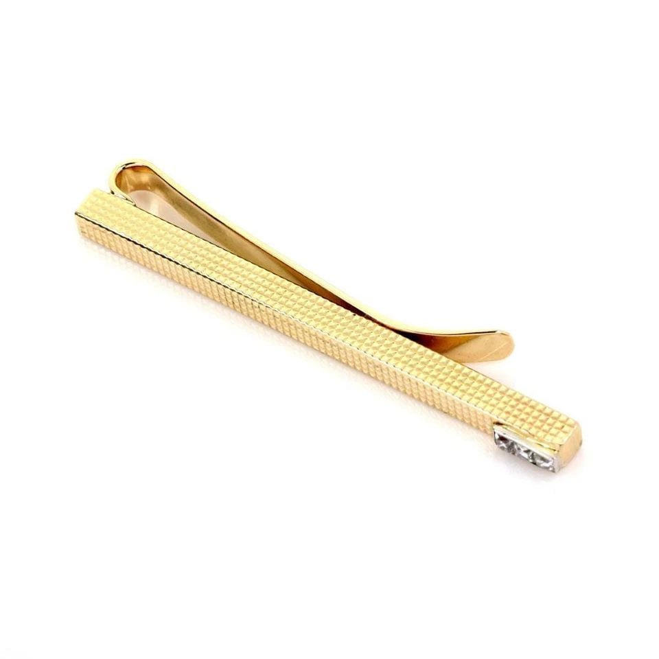 VINTAGE FRENCH CUT DIAMOND 13K YELLOW GOLD WAFFLE TIE CLIP (1 of 2)
