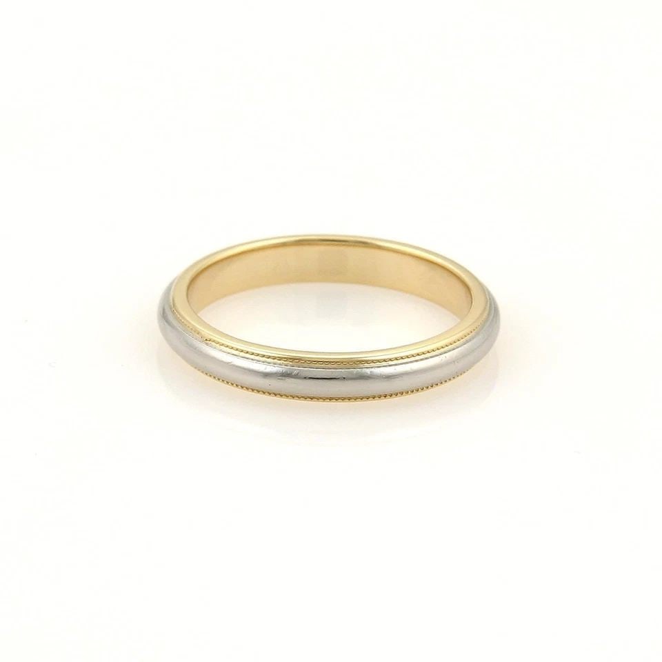 TIFFANY & CO.WEDDING BAND PLATINUM 18K YELLOW GOLD MILGRAIN DESIGN RING SIZE 9.5: TIFFANY & CO.WEDDING BAND PLATINUM 18K YELLOW GOLD MILGRAIN DESIGN RING SIZE 9.5 Tiffany & Co. Platinum 18k Yellow Gold Double Milgrain 3.5mm Band Ring Size -9.5 Description This elegant authentic wed