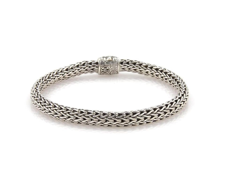 JOHN HARDY BLACK SAPPHIRE STERLING SILVER 6.5MM WOVEN LINK BRACELET (1 of 2)