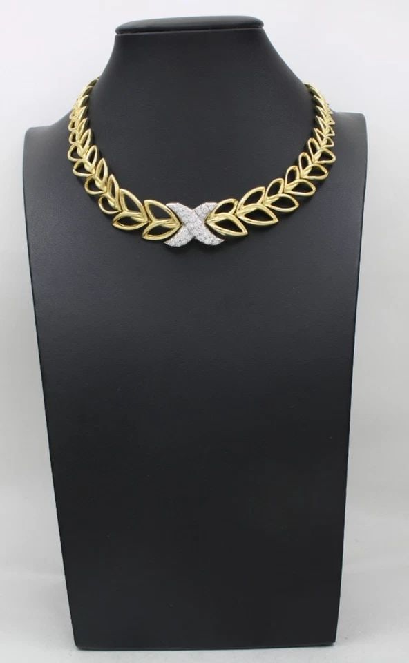 TIFFANY & CO. 18K YELLOW GOLD 3.25 TCW DIAMOND "X" CHOKER NECKLACE 15" ~ 93.3 GR (1 of 1)