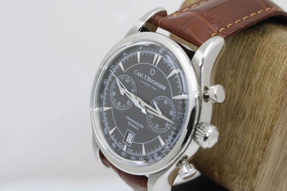 CARL F. BUCHERER MANERO FLYBACK 43MM BLACK DIAL AUTOMATIC STEEL WATCH 10919.08 (1 of 2)