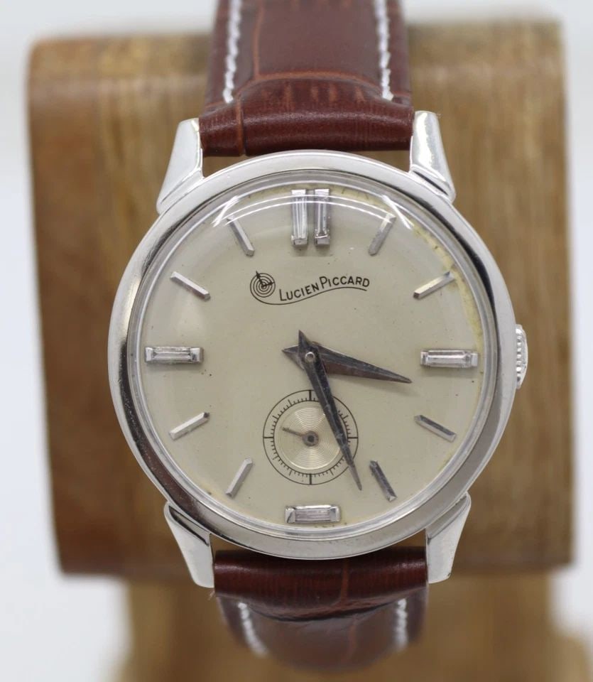 LUCIEN PICCARD PALLADIUM 32.5MM DIAMOND DIAL WATCH W/ LEATHER BAND G27162 (1 of 2)