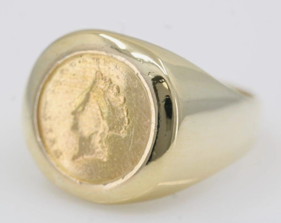 1855 O $1 INDIAN PRINCESSES GOLD DOLLAR COIN IN 14K YELLOW GOLD RING 15.2G (1 of 2)