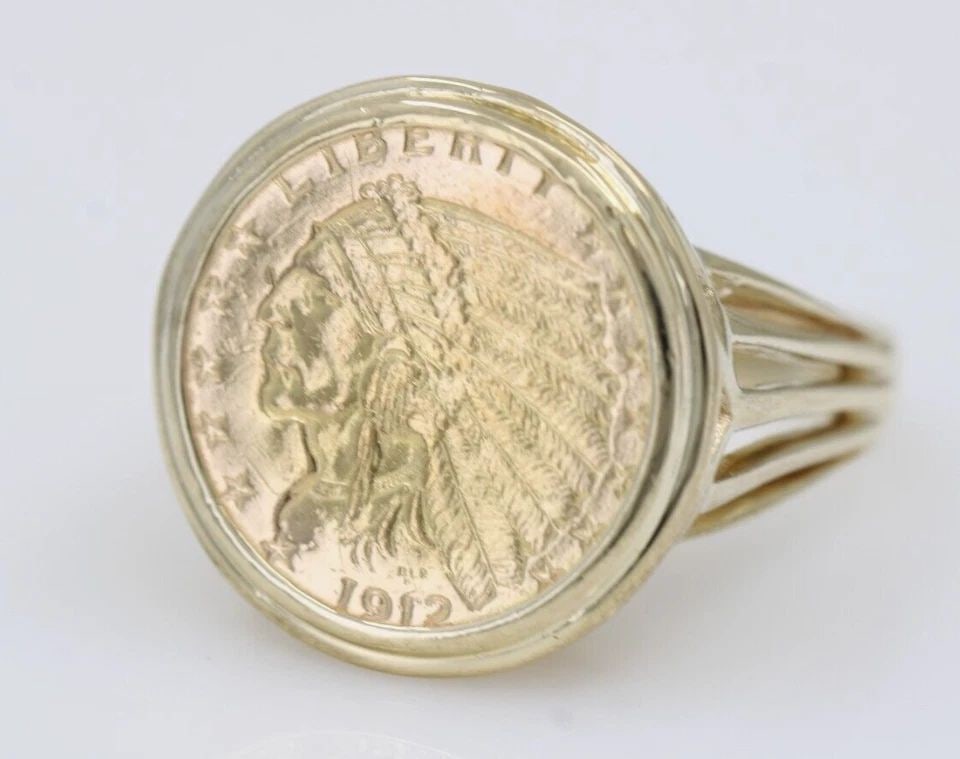 1912 $2.50 GOLD INDIAN HEAD QUARTER EAGLE IN 14K YELLOW GOLD RING 11.3GR (1 of 2)