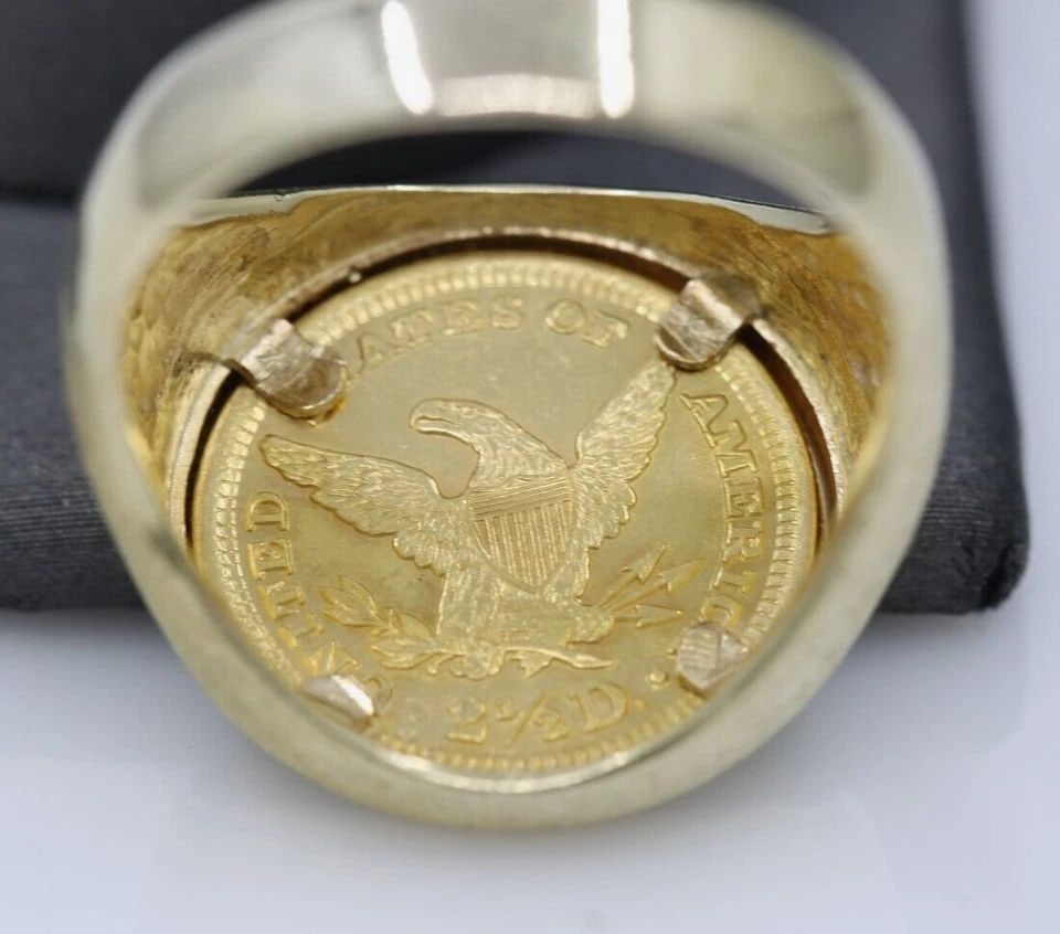 1898 $2.5 LIBERTY HEAD GOLD QUARTER EAGLE US COIN IN 14K YELLOW GOLD RING 11.7 G (1 of 2)