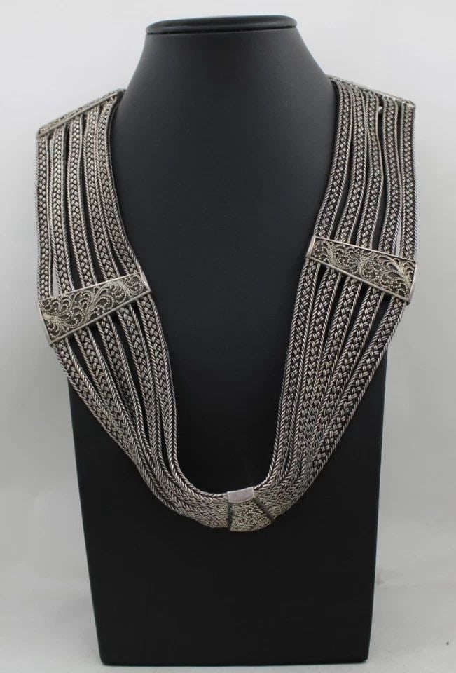 LOIS HILL STERLING SILVER TEXTILE 5 STRANDS WEAVE BELT 33" - 39" , 624.7 GRAMS (1 of 1)