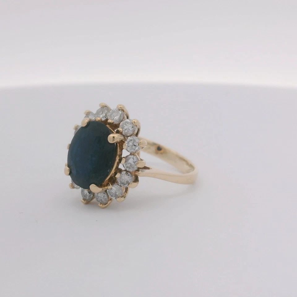 EFFY BH 14K YELLOW GOLD 3.75 TCW NATURAL BLUE SAPPHIRE DIAMOND HALO DIANA RING (1 of 2)