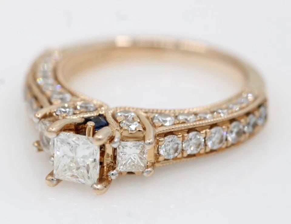 VERA WANG 14K ROSE GOLD 2 TCW PRINCESS-CUT DIAMOND THREE STONE ENGAGEMENT RING (1 of 2)
