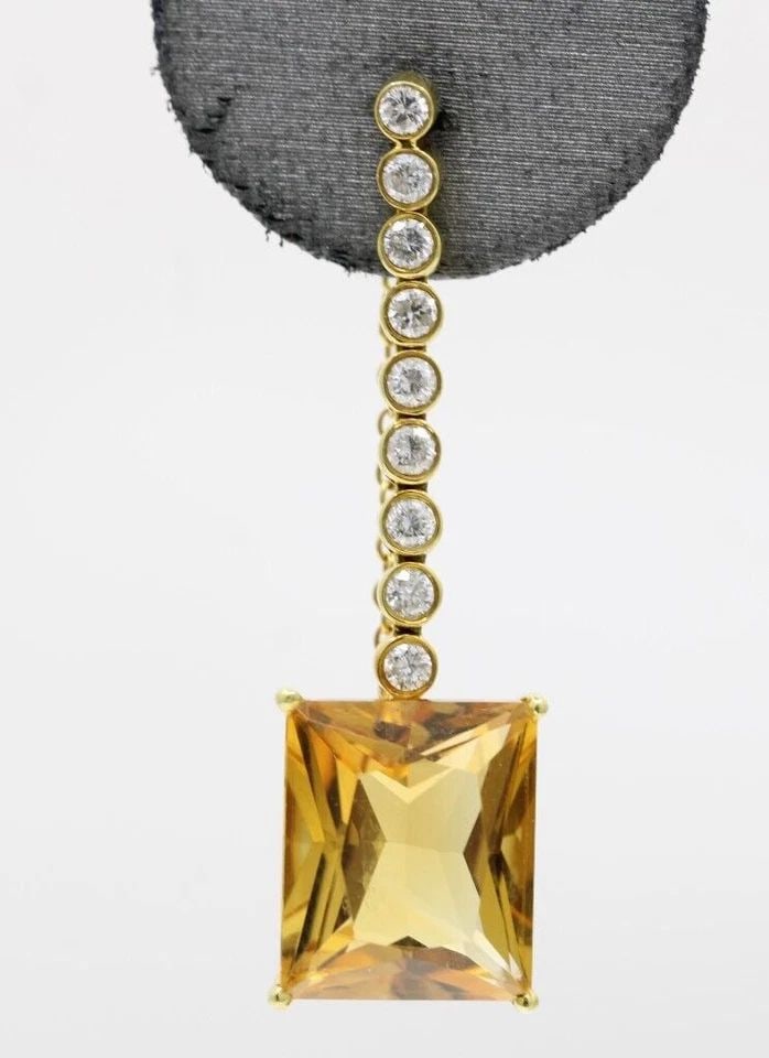 STUDIO 19 18K YELLOW GOLD CITRINE & NATURAL DIAMOND DANGLE EARRINGS 7.5GR (1 of 1)