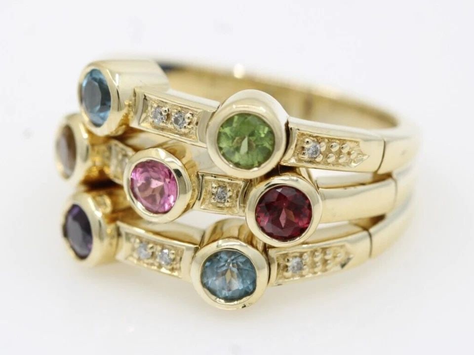 SONIA BITTON GALERIE DE BIJOUX 14K YELLOW GOLD MULTI GEMSTONE 3 ROW FLEX RING (1 of 2)
