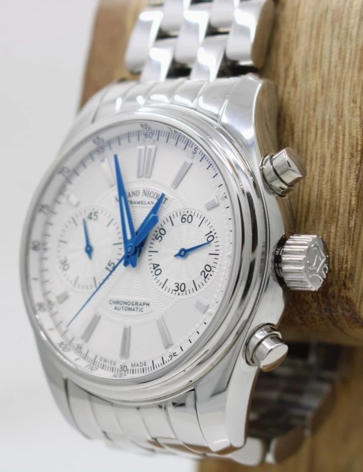 ARMAND NICOLET TRAMELAN CHRONO AUTOMATIC 43MM WHITE DIAL WATCH AN9644-2-53540 (1 of 1)