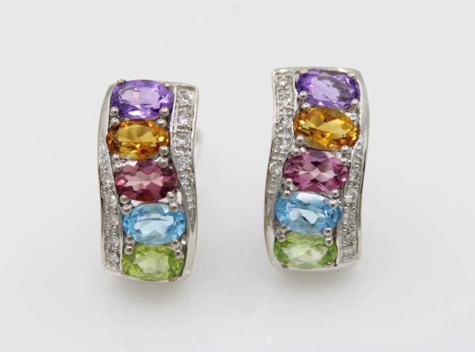 LE VIAN 14K WHITE GOLD DIAMOND & MULTICOLOR GEMSTONE EARRINGS (1 of 2)