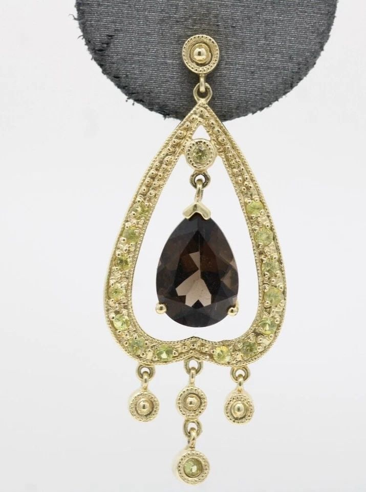 LEVIAN 14K YELLOW GOLD SMOKY QUARTZ & YELLOW SAPPHIRE DANGLE EARRINGS (1 of 1)