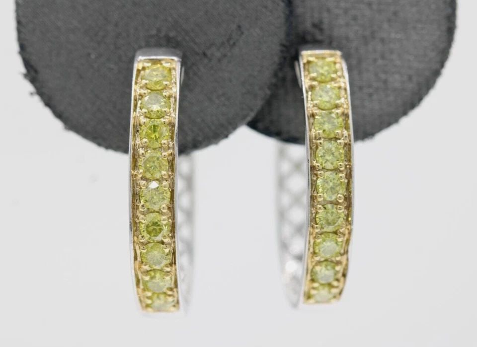 DESIGNER 14K WHITE GOLD 1.08 TCW NATURAL YELLOW DIAMOND HOOP EARRINGS 4.1 GRAMS: DESIGNER 14K WHITE GOLD 1.08 TCW NATURAL YELLOW DIAMOND HOOP EARRINGS 4.1 GRAMS DESIGNER 14K WHITE GOLD 1.08 TCW NATURAL YELLOW DIAMOND HOOP EARRINGS 4.1 GRAMS Description Designer 14K White Gold 1.08