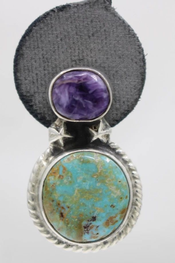 NAVAJO BILLY JARAMILLO STERLING SILVER TURQUOISE & SUGILITE EARRINGS (1 of 2)