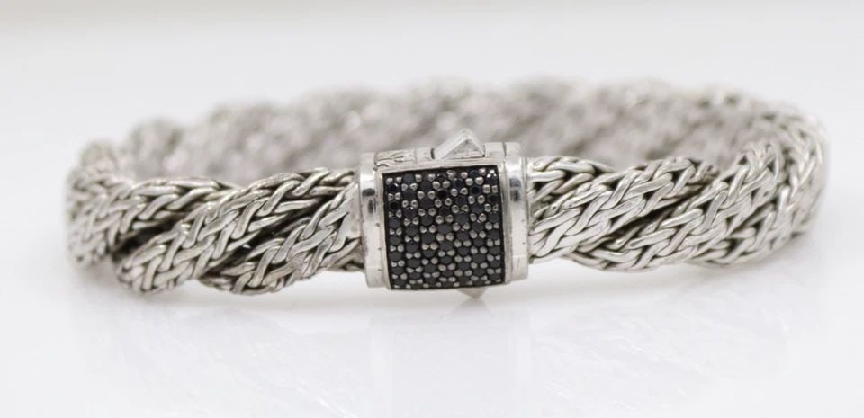 JOHN HARDY STERLING SILVER BLACK SAPPHIRE 10MM CLASSIC TWISTED CHAIN BRACELET (1 of 2)