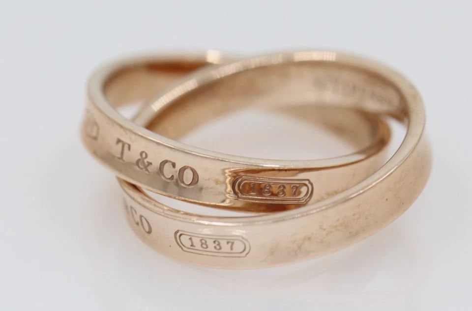 TIFFANY & CO. RUBEDO ROSE GOLD 1837 INTERLOCKING CIRCLES CONCAVE RINGS SIZE 5 (1 of 2)