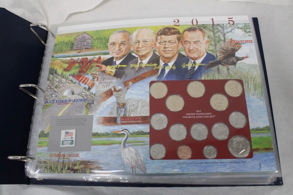 POSTAL COMMEMORATIVE SOCIETY U.S. MINT SETS 17 CARDS STAMPS W/ 207 COINS (1 of 2)