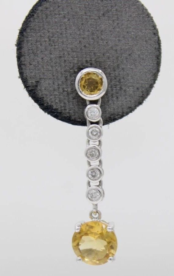 SAMUEL BENHAM BJC 14K WHITE GOLD CITRINE & DIAMOND DANGLE EARRINGS 3.1 GRAMS (1 of 2)
