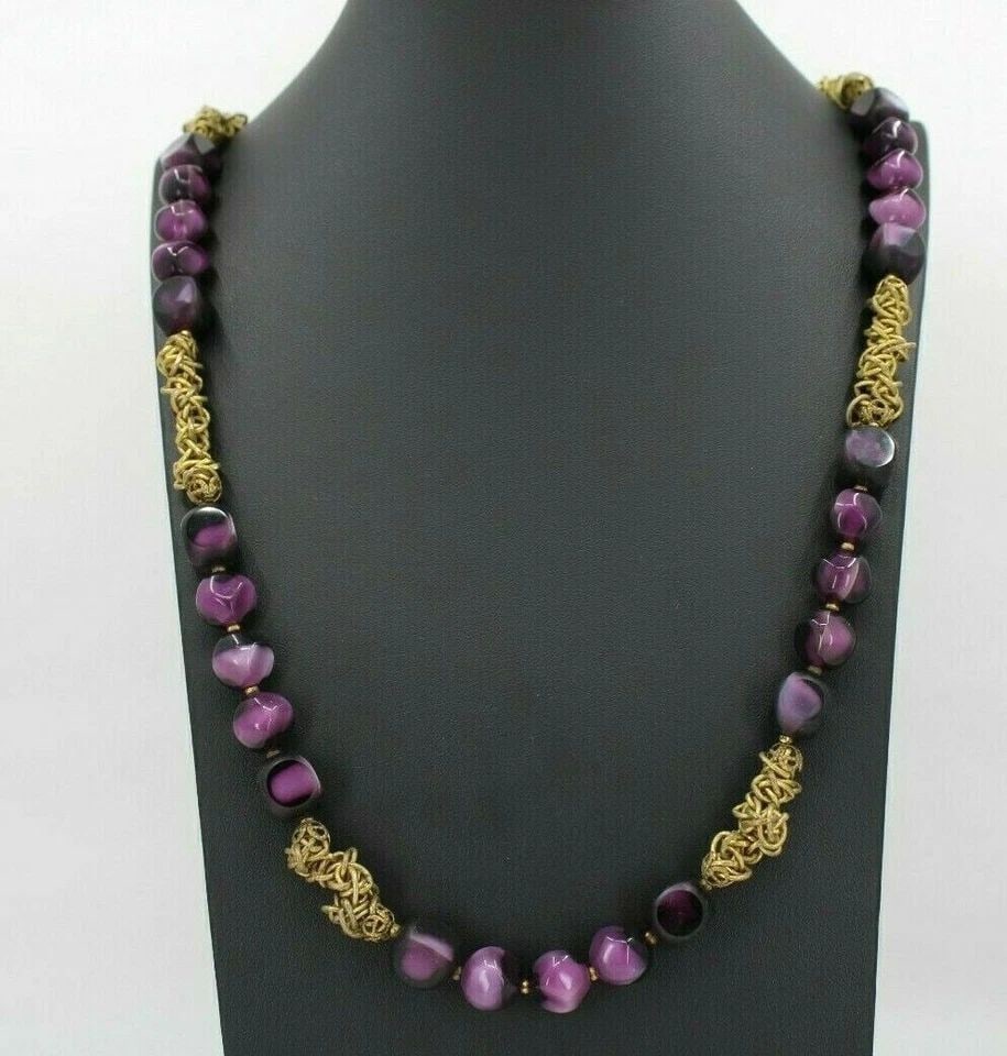 VINTAGE MIRIAM HASKELL SIGNED GOLD TONE PURPLE GRIPIOX GLASS 30" NECKLACE (1 of 2)
