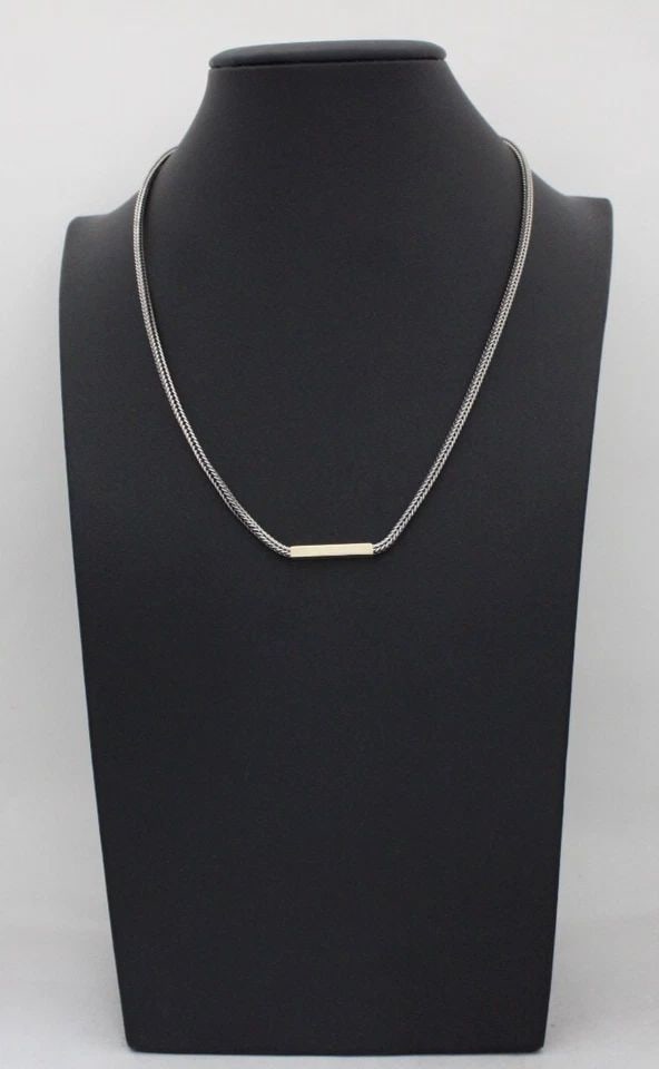 TIFFANY & CO. 14K YELLOW GOLD BAR PENDANT W/ 18" STERLING SILVER CHAIN NECKLACE (1 of 2)
