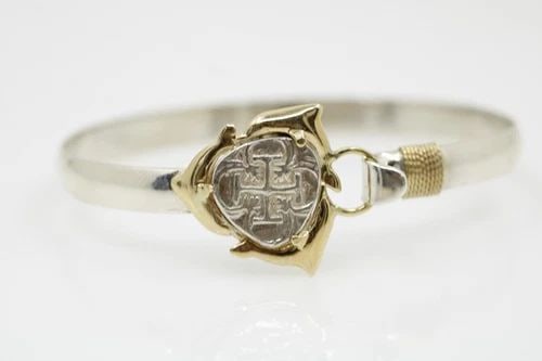 STERLING SILVER & 14K GOLD SUNKEN TREASURE SHIPWRECK COIN HOOK BRACELET (1 of 1)