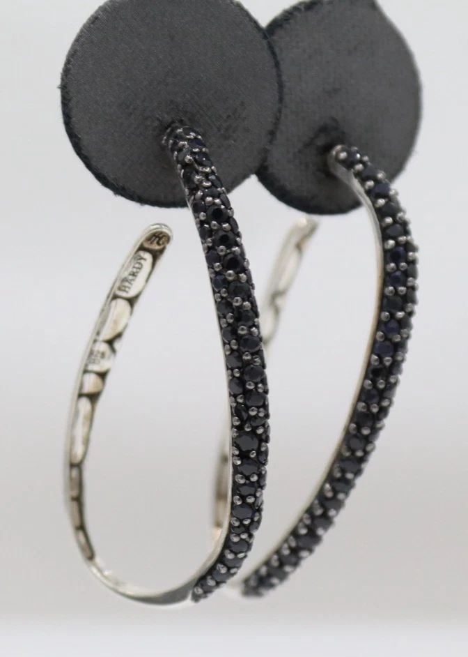 JOHN HARDY STERLING SILVER BLACK SPINEL OVAL HOOP DANGLE EARRINGS (1 of 2)