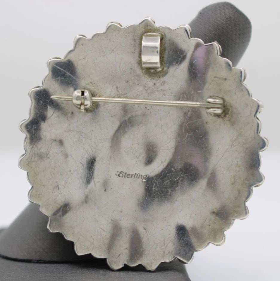 NATIVE AMERICAN NAVAJO STERLING SILVER TURQUOISE CLUSTER BROOCH PIN PENDANT 1.8" (1 of 1)