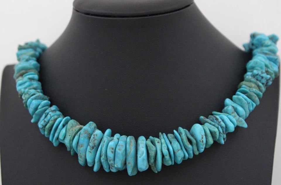 VTG NATIVE AMERICAN STERLING SILVER NATURAL TURQUOISE NUGGET BEAD 26" NECKLACE (1 of 2)