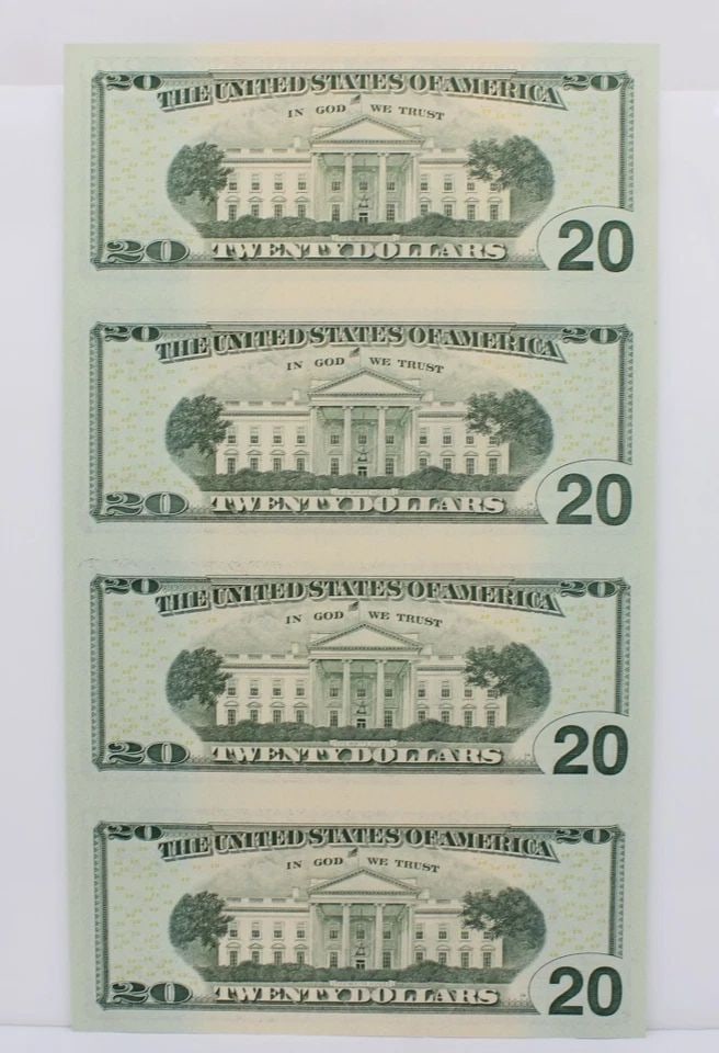 UNCUT SHEET OF FOUR (4) $20 TWENTY DOLLAR BILLS - 2004 A STAR NOTE UNCIRCULATED (1 of 2)