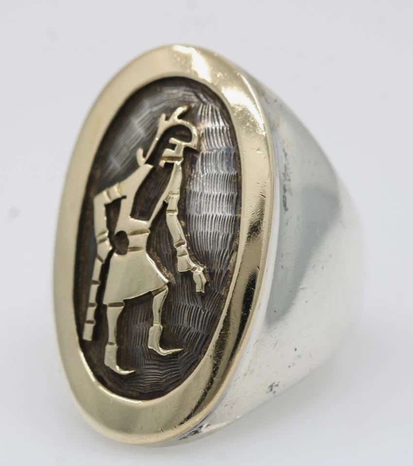 JOE JOSYTEWA NATIVE AMERICA HOPI STERLING SILVER & 14K GOLD RING SIZE 7 (1 of 1)