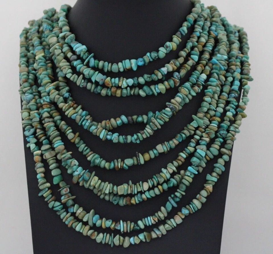 JAY KING STERLING 10-STRAND TURQUOISE 6.5MM NUGGETS 21" -25" NECKLACE (1 of 2)