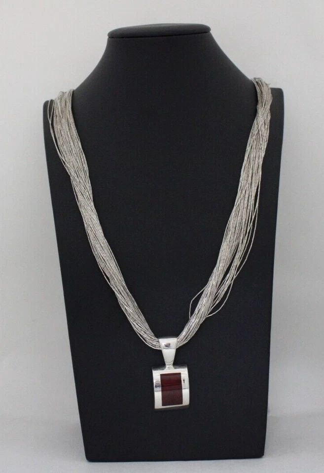 NATIVE AMERICAN STERLING 48 STRAND 30" LIQUID SILVER NECKLACE W/ JASPER PENDANT (1 of 2)
