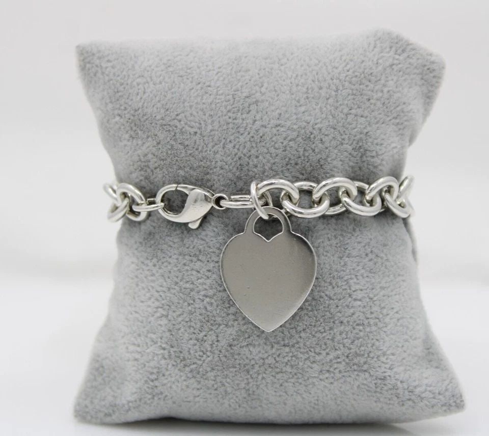 TIFFANY & CO. STERLING SILVER BLANK HEART TAG CHARM 7.5" BRACELET (1 of 2)