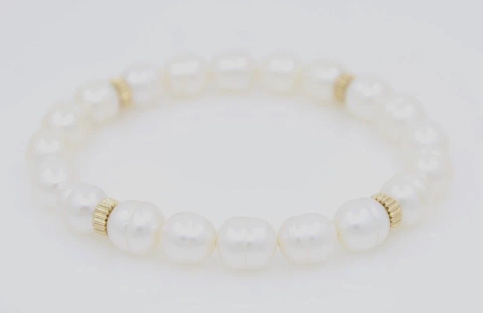 CULTURED 8.5MM SOUTH SEA PEARLS STRETCH BRACELET W/ 14K YELLOW GOLD SPACERS (1 of 2)