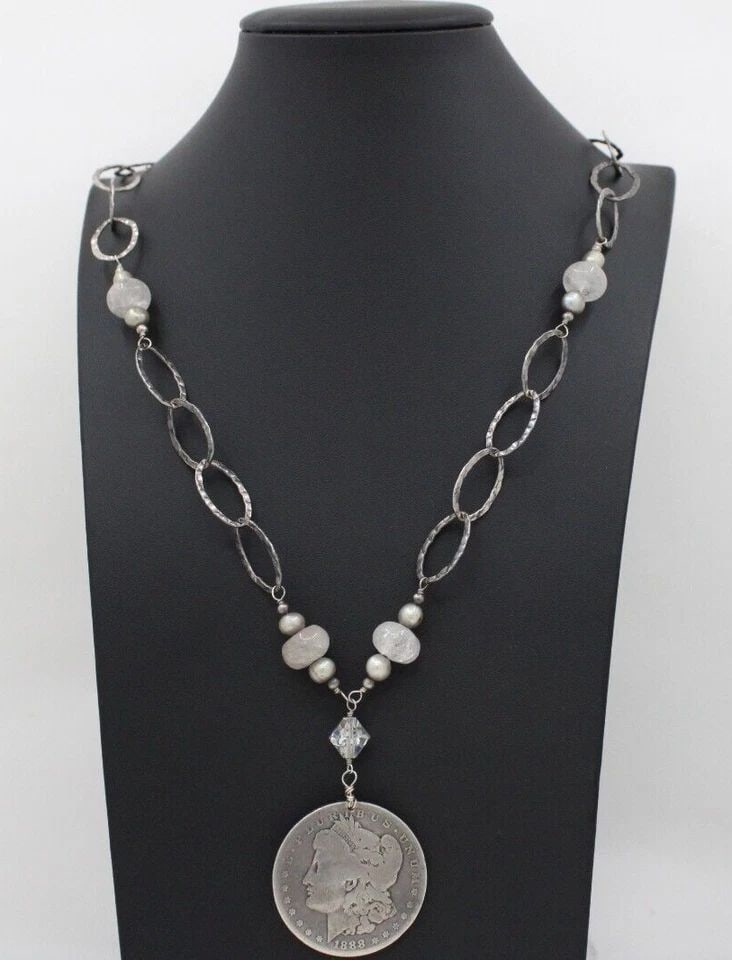 US 1888 MORGAN DOLLAR 90% SILVER COIN 925 STERLING CHAIN BEADED 42" NECKLACE: US 1888 MORGAN DOLLAR 90% SILVER COIN 925 STERLING CHAIN BEADED 42" NECKLACE US 1888 MORGAN DOLLAR 90% SILVER COIN 925 STERLING CHAIN BEADED 42" NECKLACE Description US 1888 Morgan Dollar 90% Silver C