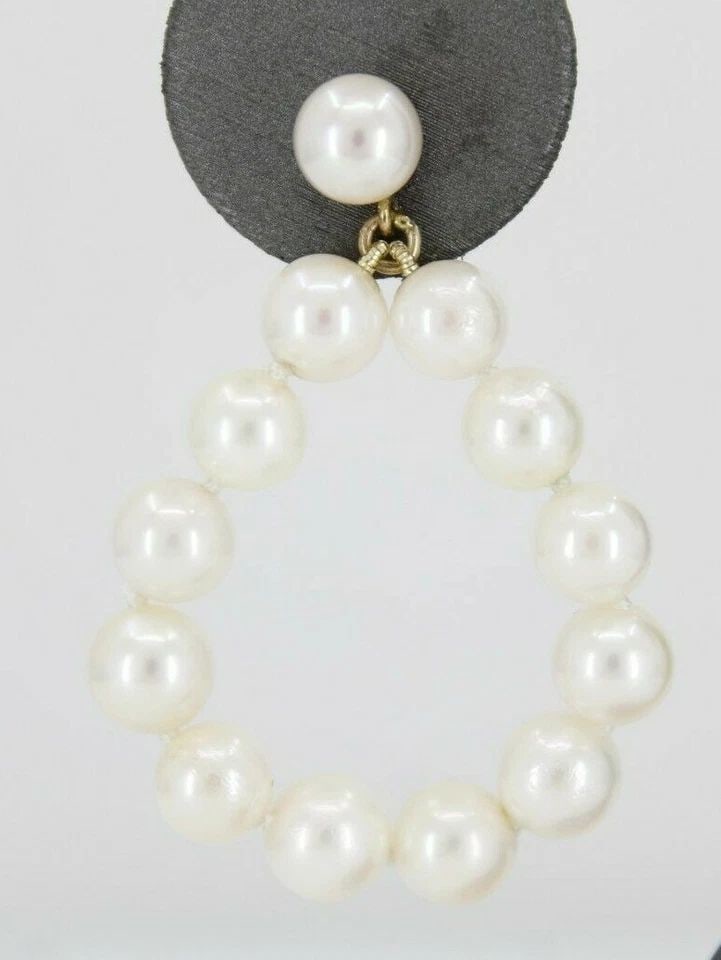 UNIQUE CULTURED PEARL LOOP STRAND DANGLE EARRINGS W/ 14K YELLOW GOLD POSTS BACKS (1 of 2)
