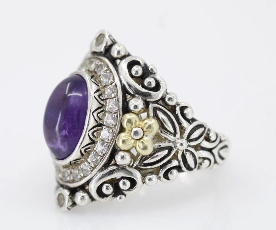 BARBARA BIXBY STERLING 18K NIRVANA AMETHYST & WHITE TOPAZ RING SIZE 7.5 (1 of 2)