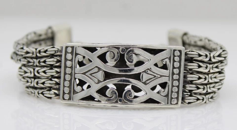 STERLING SILVER FIVE ROW BYZANTINE TOGGLE BRACELET 6.5" - 52.8 G (1 of 2)