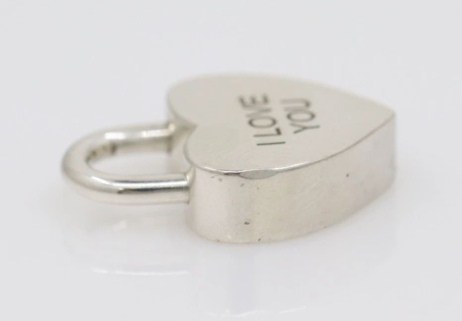 RETIRED TIFFANY & CO. STERLING SILVER "I LOVE YOU" HEART PADLOCK PENDANT CHARM (1 of 2)