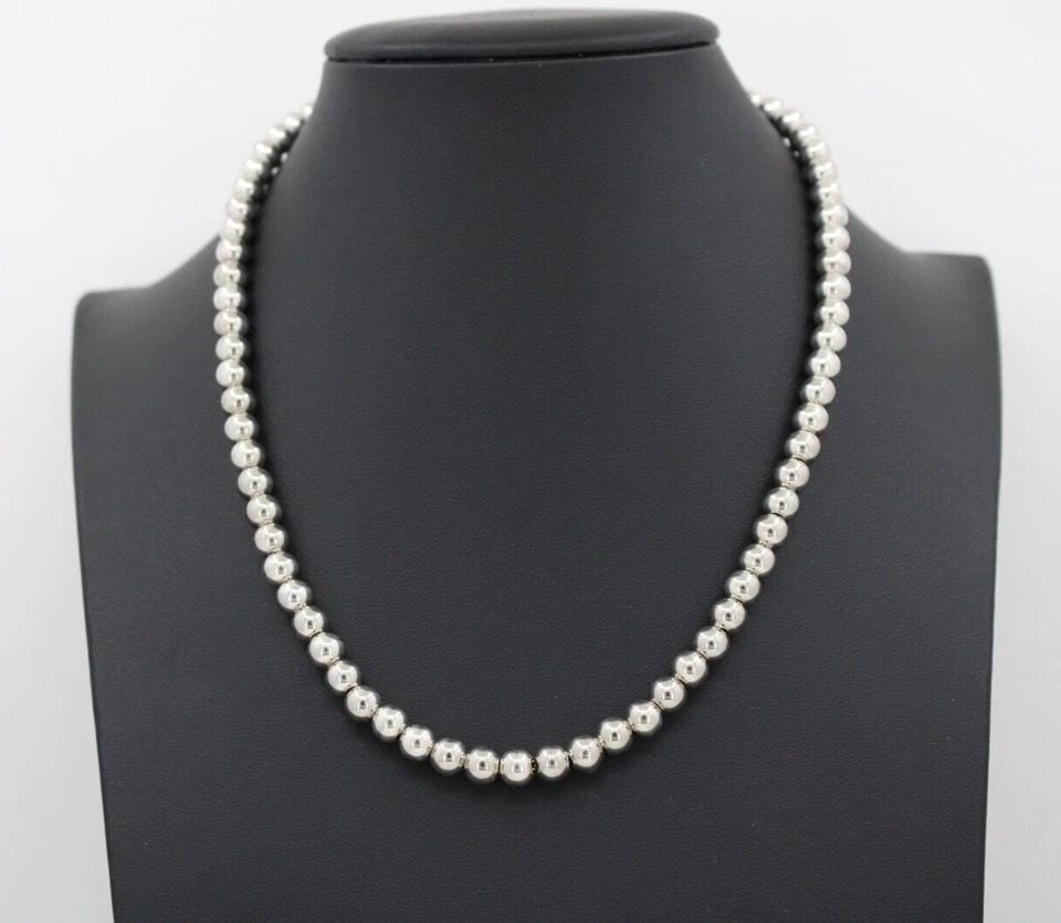 STERLING SILVER ITALY LOBSTER CLASP 6MM BEAD BALL 16.5" NECKLACE 31.9G (1 of 2)
