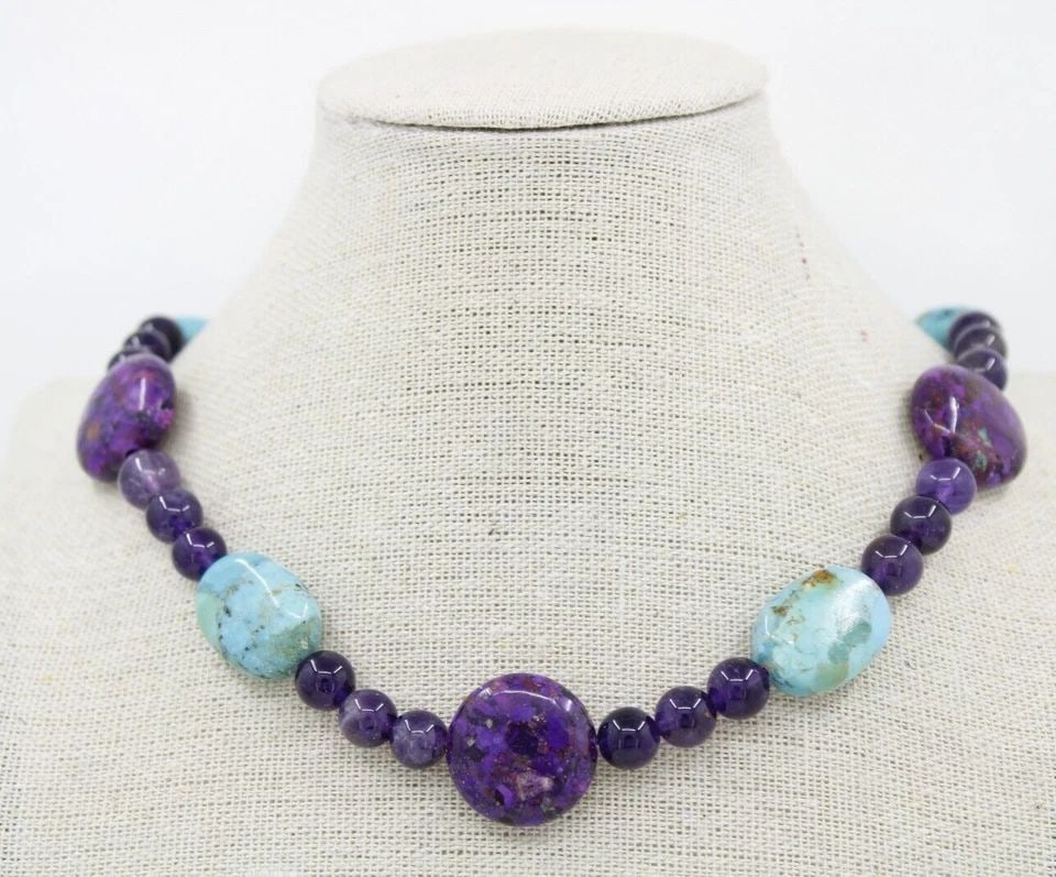 JAY KING DTR STERLING SILVER TURQUOISE & AMETHYST STONE BEADED 44" NECKLACE (1 of 1)