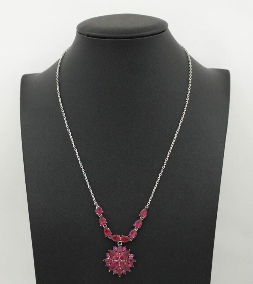 STUNNING BBJ STERLING SILVER & RUBY NECKLACE 18"-20" W/ 1" RUBY PENDANT ~ 11.3G (1 of 2)