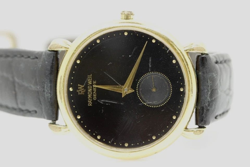 RAYMOND WEIL GENEVE 18K GOLD PLATED 32MM BLACK DIAL WATCH 9823 (1 of 2)